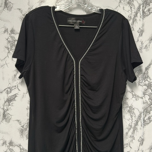 Colleen Lopez Women’s Black Short Sleeves V Neck Top Size L - Picture 6 of 9